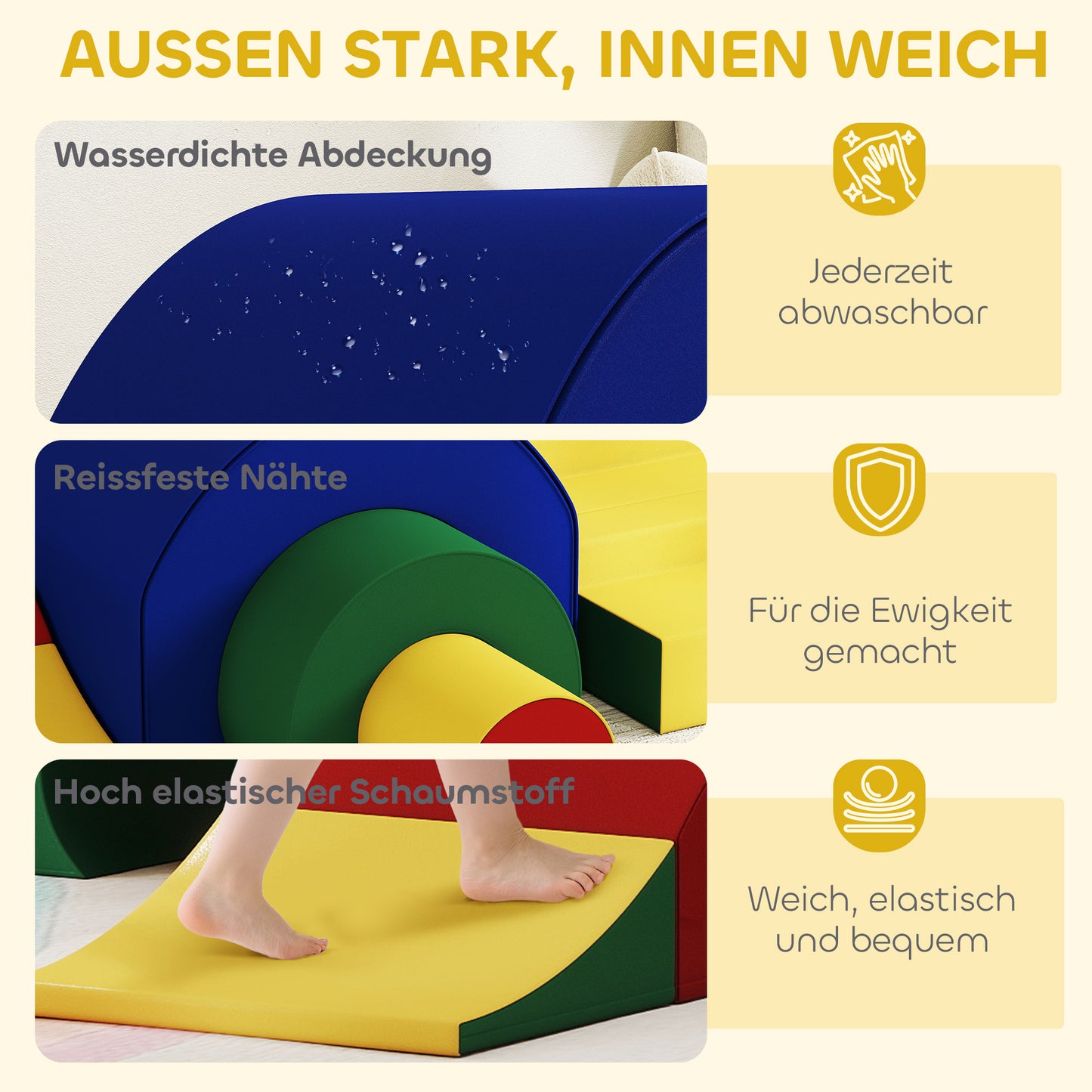 AIYAPLAY 5-teiliges Softbaustein-Set für Babys & Kleinkinder, Schaumstoff, Kunstleder, 5 kreative Formen, Indoor-Set zum Klettern, Krabbeln, Spielen, Bunt