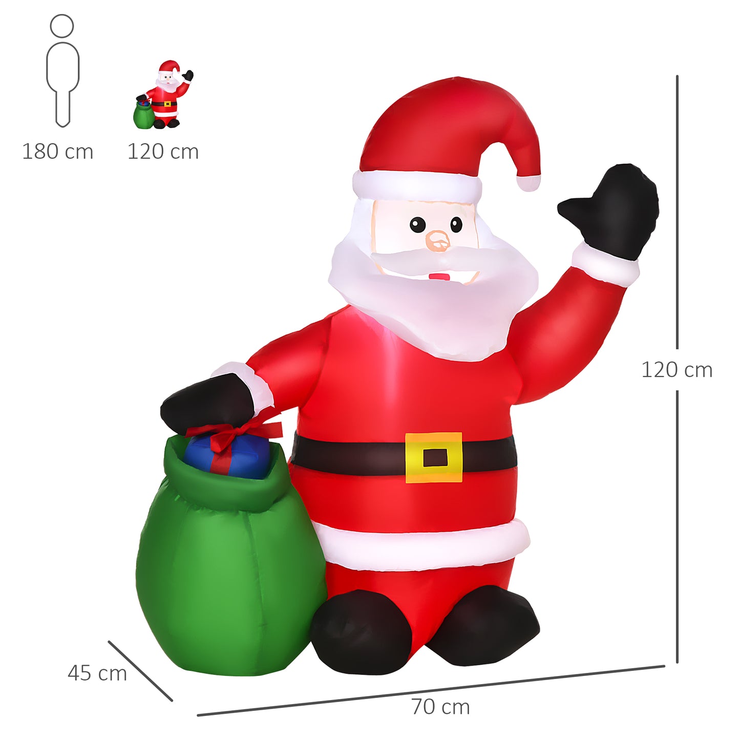 HOMCOM Weihnachtsdeko Aufblasbarer Weihnachtsmann Outdoor-Weihnachtsdekoration, inkl. Gebläse, 1,2 m, Rot + Weiß