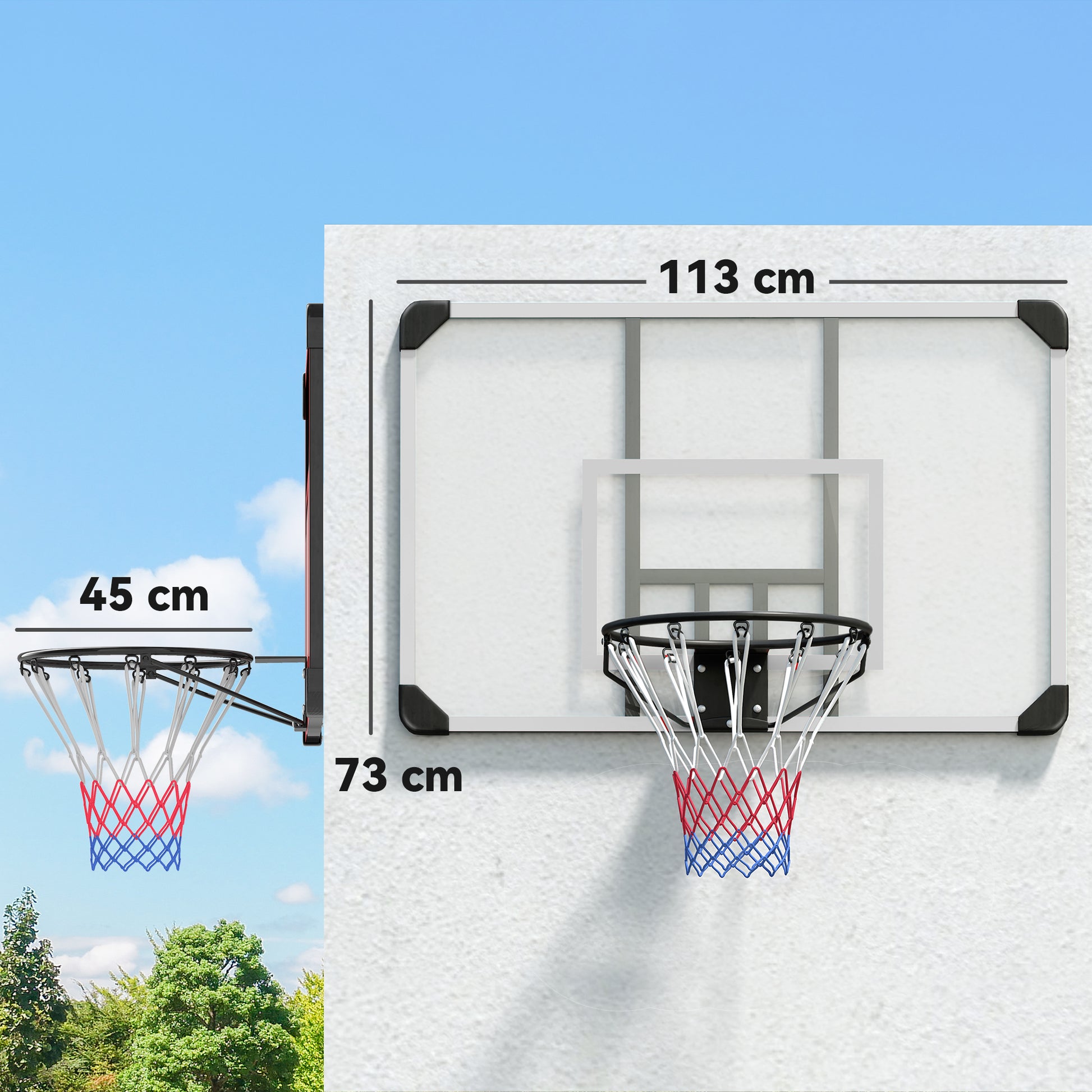 SPORTNOW Basketballkorb, bruchsichere Rückwand, höhenverstellbar, Indoor & Outdoor, Stahlrahmen, Schwarz