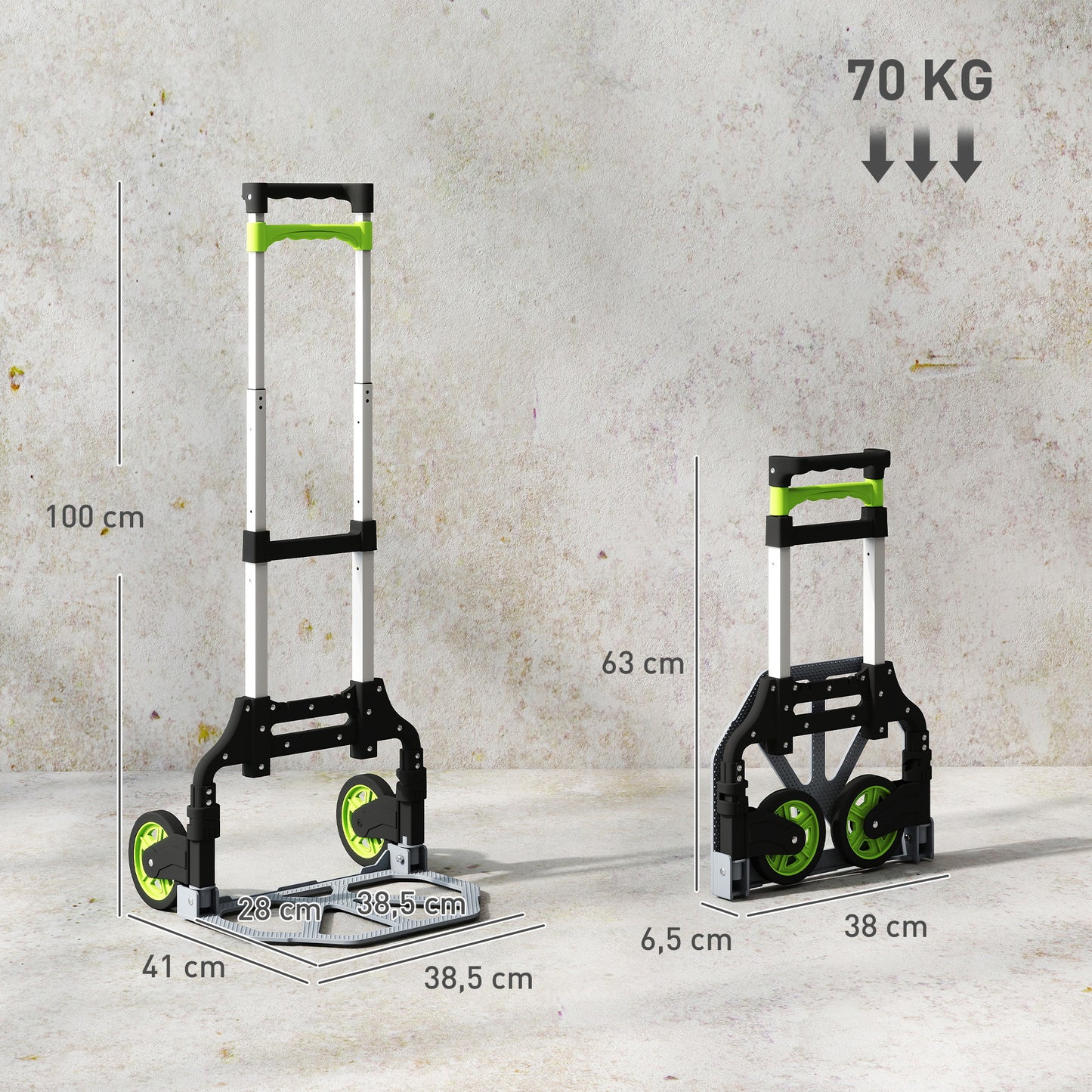HOMCOM Sackkarre klappbar Aluminium Transportkarre mit Teleskopgriff Höhenverstellbar 100 cm