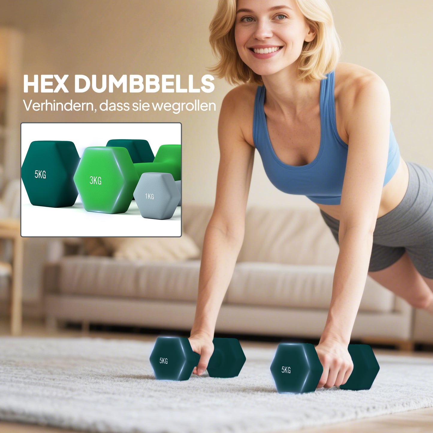 SPORTNOW Hantelset mit Aufbewahrungsgestell, Set mit 6 Hanteln für Fitness-Training, 2 x 1kg, 2 x 3kg, 2 x 5kg