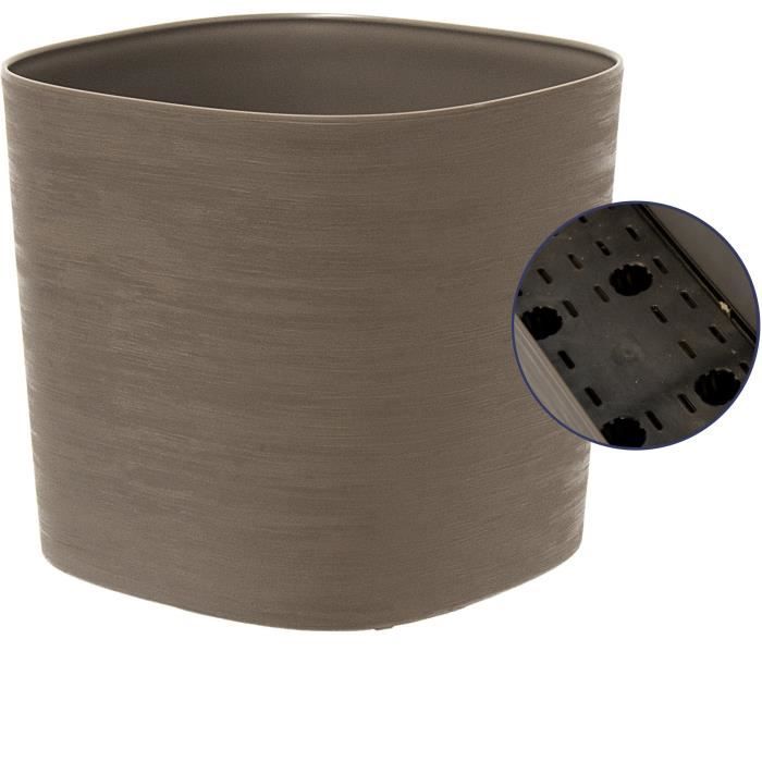 Pot with water reserve - GARDEN ID Respect - Taupe 20 x 20 cm - 100% household waste - 100% recyclable - Structured surface.