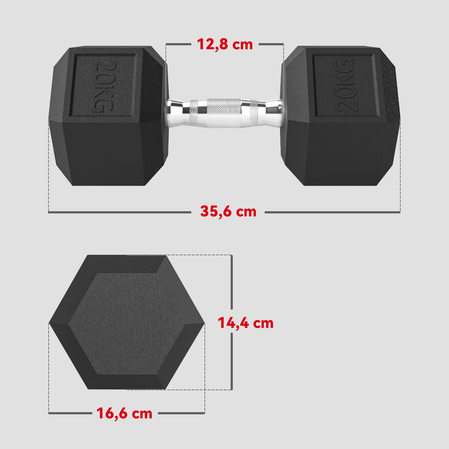 HOMCOM Hanteln mit gerändeltem Griff, Kurzhantel aus Gusseisen, 2 x 20kg für Zuhause, Fitnessstudio, Krafttraining
