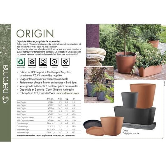 Square flower pot - DEROMA - Origin - 29 L - Terracotta