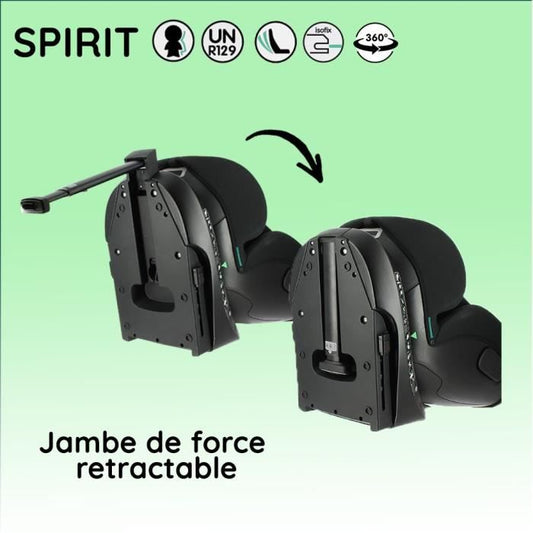 Isofix car seat NANIA SPIRIT 40-150 cm R129  0 to 10 years  Rear facing 40-105 cm  Adjustable headrest  Reclining  Swiveling  Black