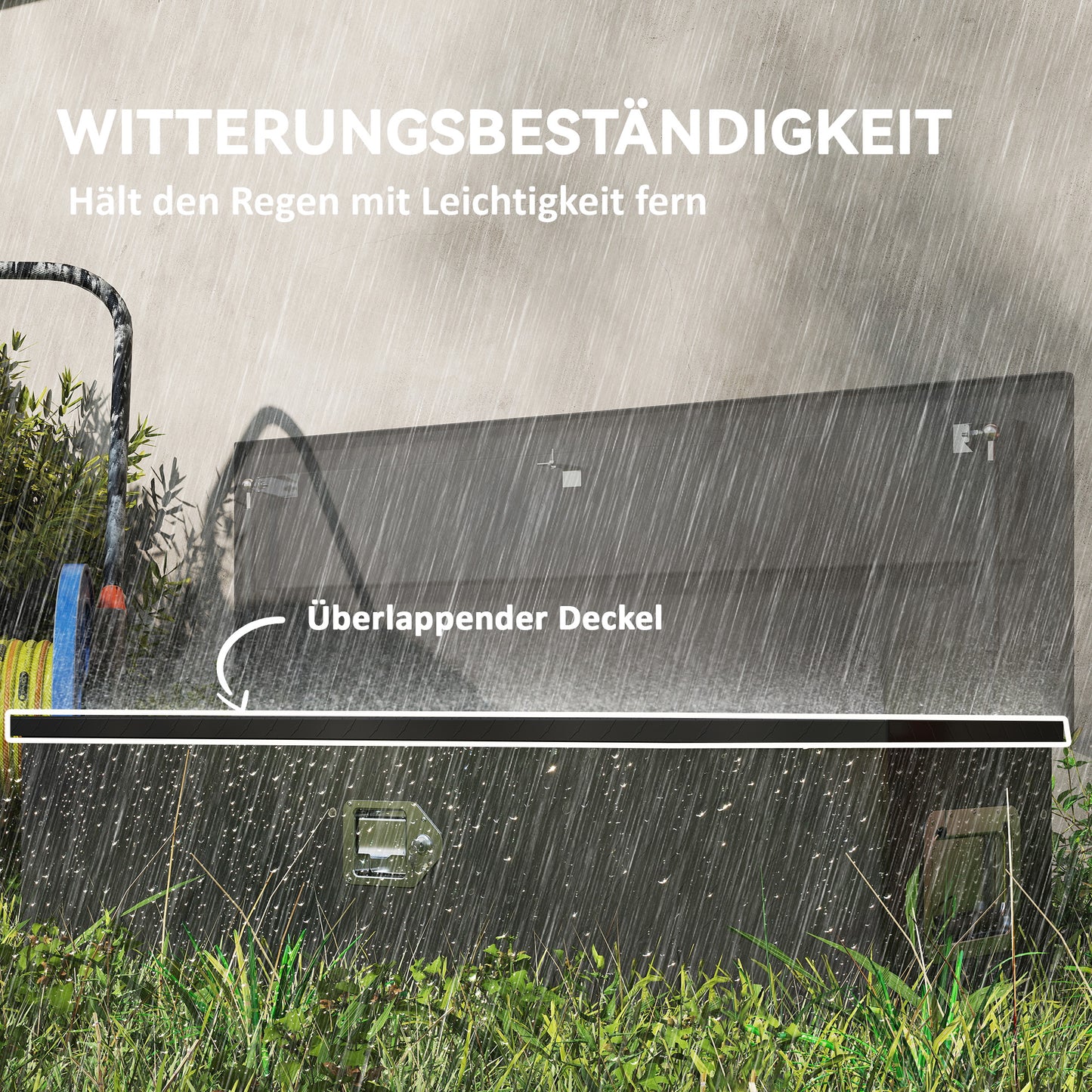 HOMCOM Stabile Aufbewahrungskiste aus Aluminium mit Seitengriffen, Schloss und Schlüsseln, Werkzeugkasten, 99 x 33 x 25,4 cm