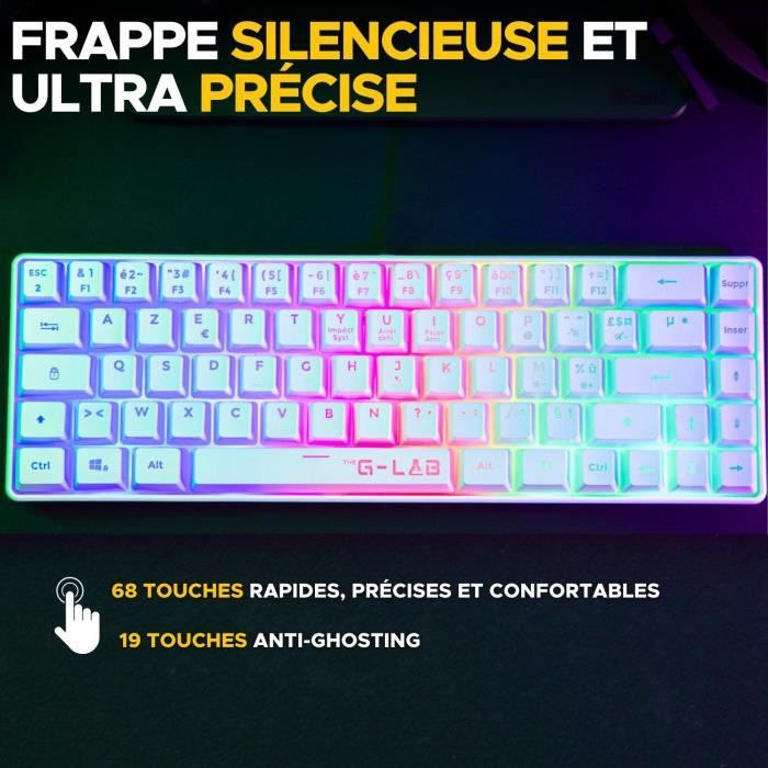Gaming Keyboard - Membrane - The G-Lab - KEYZ HYDROGEN WL - Rainbow Backlighting - Wireless - Semi-Mechanical - Azerty - White