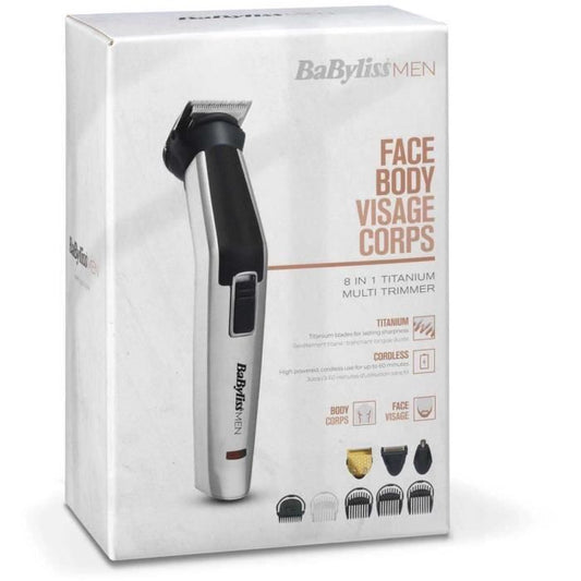 BABYLISS MT726E Multifunction 8 in 1 Cordless Titanium trimmer - 60min autonomy - 3 interchangeable accessories - Washable heads