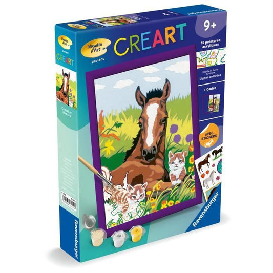 CreArt Kids 18x24cm Horse and Kittens, Paint by Numbers Kit, Art Number, Ages 7+, 25840, Ravensburger