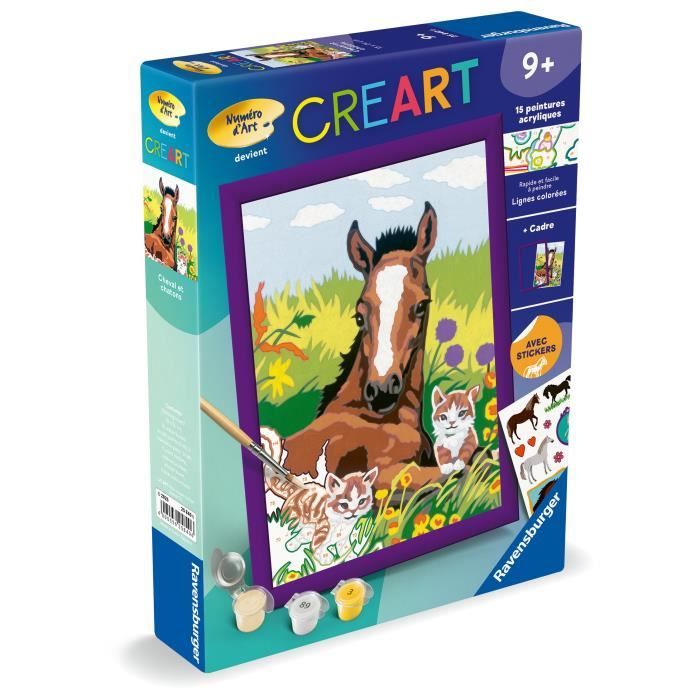 CreArt Kids 18x24cm Horse and Kittens, Paint by Numbers Kit, Art Number, Ages 7+, 25840, Ravensburger