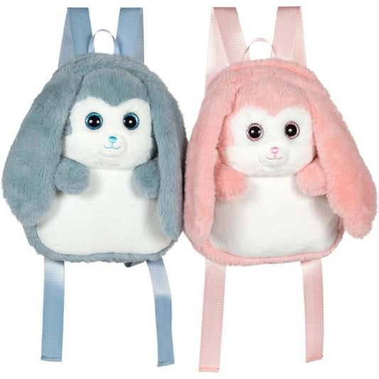 Fluffy Bag - GIPSY TOYS - Plush backpack - Blue and white rabbit 30 cm