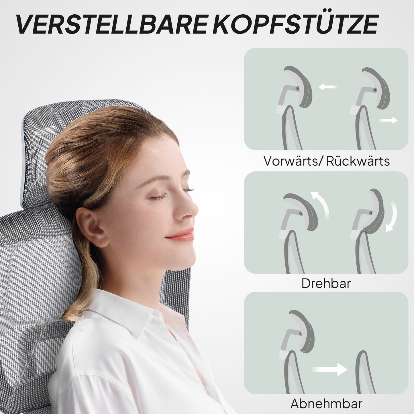 HOMCOM Bürostuhl, Ergonomischer Schreibtischstuhl mit Netzstoffbezug, verstellbar, rollbar, mit Armlehnen, Kopfstütze, Grau