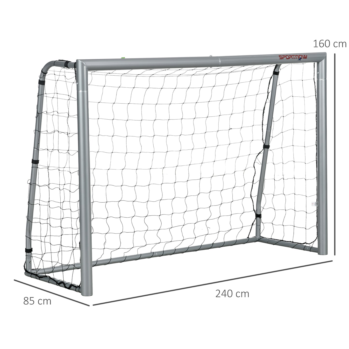SPORTNOW Fußballtor wetterfest, stabiles Metallgestell, reißfestes Netz, 160H x 240L x 85B cm, Grau