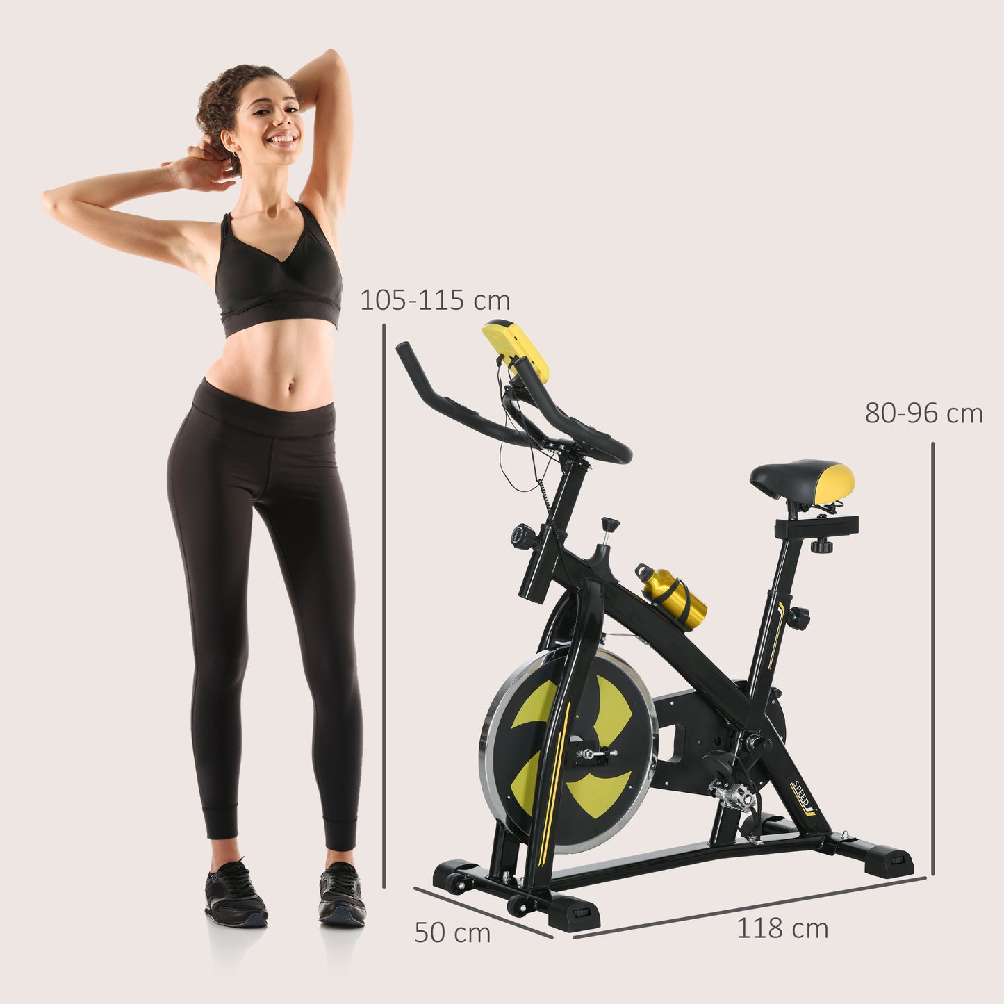 SPORTNOW Heimtrainer, leise, anpassbarer Widerstand, Pulssensor, Monitor, Gelb