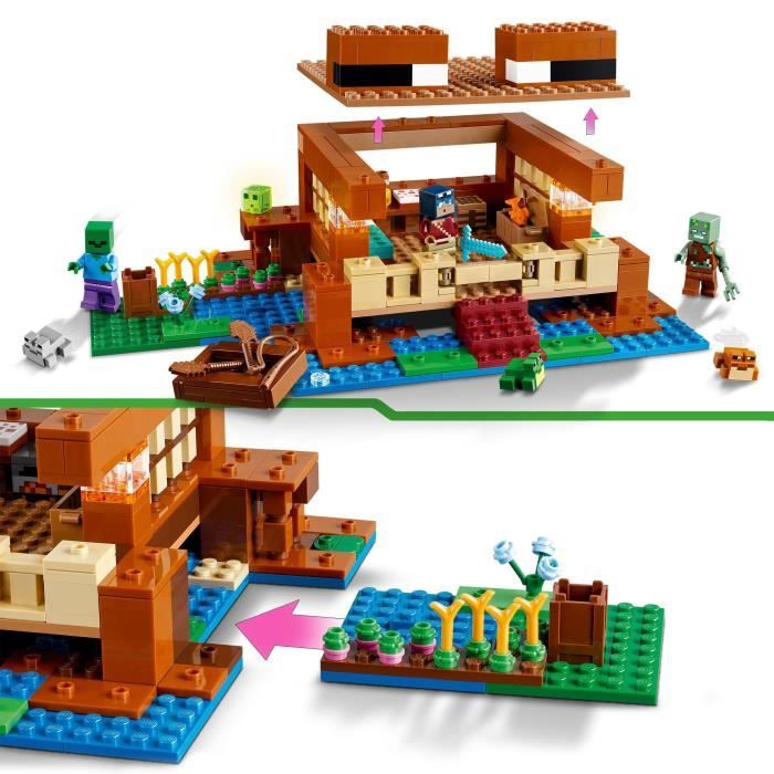 LEGO 21256 Minecraft The Frog House, Toy with Animal Minifigures, Characters: Zombie and Explorer
