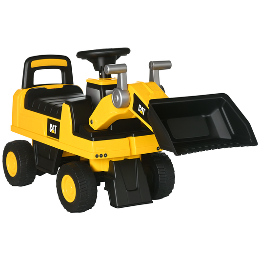 HOMCOM Kinderbagger, Rutscher, bedienbare Baggerschaufel, Kippschutz, rutschfeste Räder, gelb+schwarz, 78 x 29,5 x 54 cm