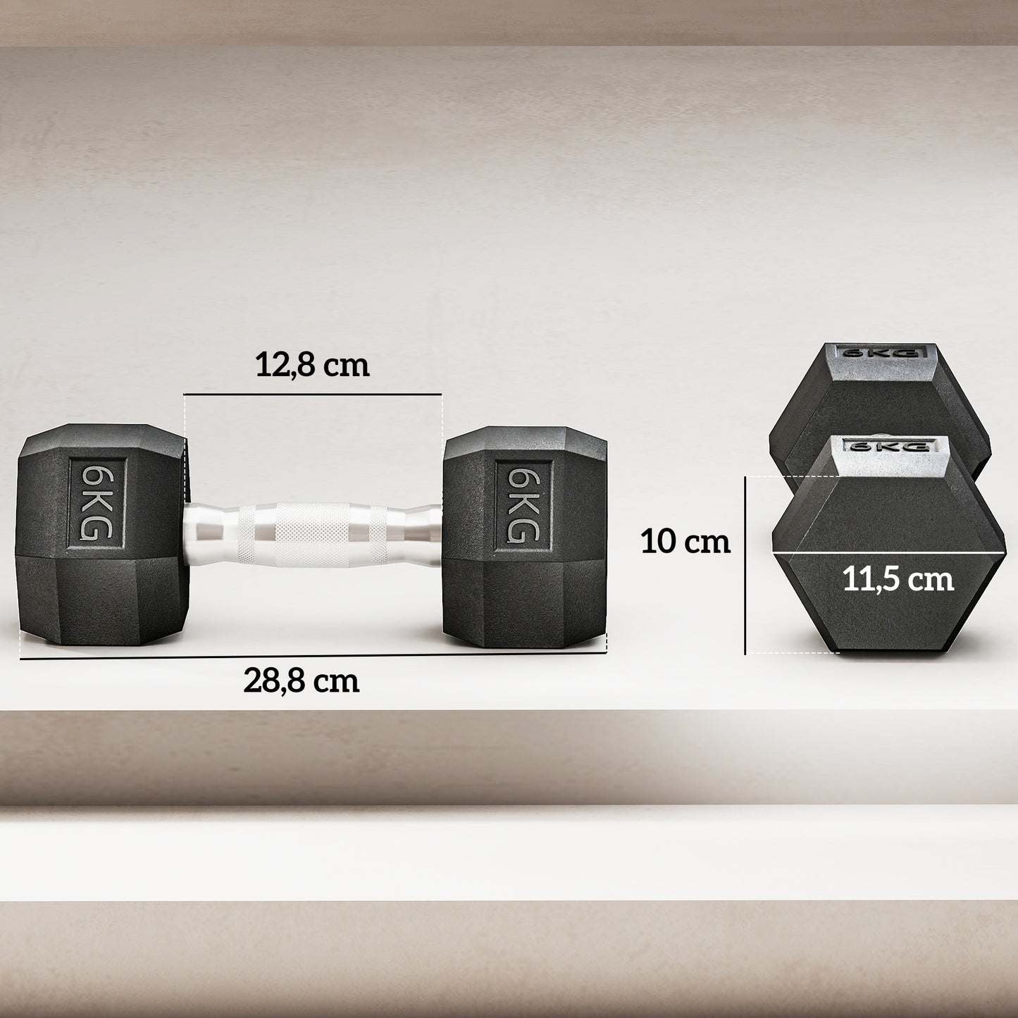 HOMCOM Hexagon Hanteln, 2er Set Hanteln mit gerändeltem Griff, Kurzhantelset aus Gusseisen, 2 x 6 kg, Kurzhanteln für Männer Frauen, Zuhause, Fitnessstudio, Krafttraining