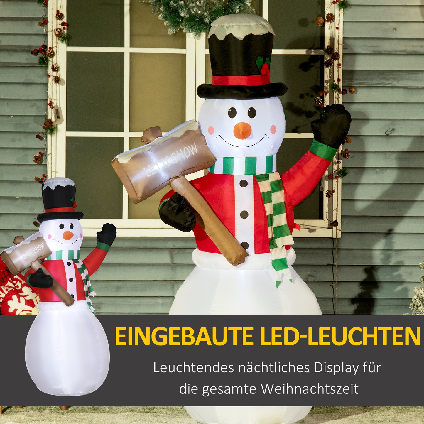 HOMCOM Aufblasbarer Schneemann, Outdoor Weihnachtsdekoration, 1,80 m, Santa Claus, inkl. Gebläse, Mehrfarbig