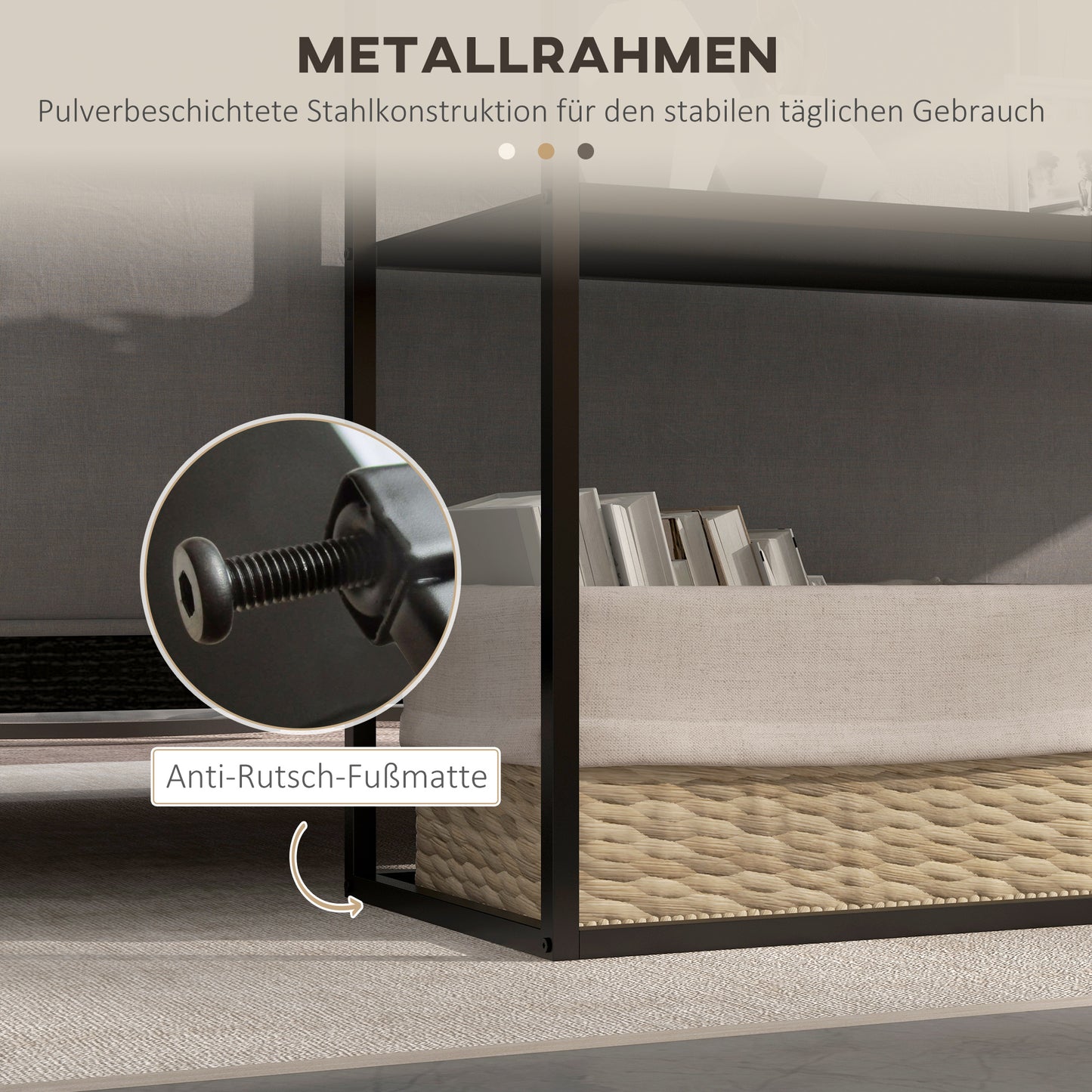 HOMCOM Konsolentisch, Sideboard, 2 Etagen, pulverbeschichteter Stahl, 90 x 30 x 75cm, schwarz