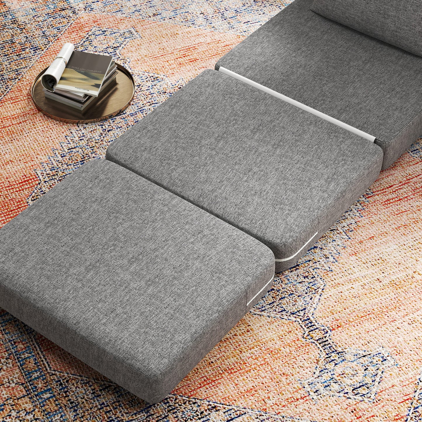 HOMCOM Schlafsessel, Gästematratze, 3-fach faltbar, kompakt, Metallrahmen, 80x75x74 cm, Grau