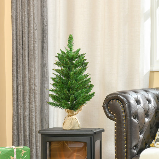 HOMCOM Mini Weihnachtsbaum mit künstlichem Schnee, 60 cm hoch, mit Zementständer, Mehrfarbig