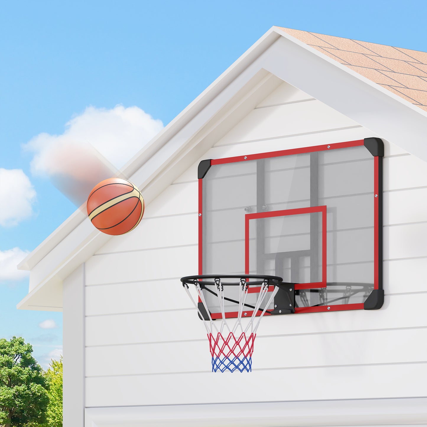 SPORTNOW Basketballkorb für Wandmontage, Innen/Außen, robuste PC-Rückwand, Nylonnetz, Stahlring, 113x61x73 cm