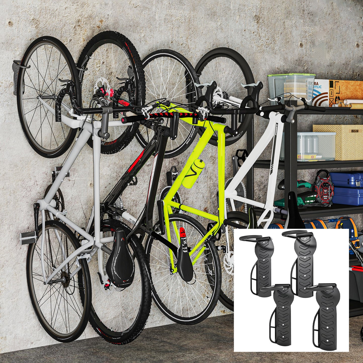 SPORTNOW 4er Set Fahrrad Wandhalterung Vertikal mit 30 kg Tragkraft klappbar für 4 Fahrräder Schwarz
