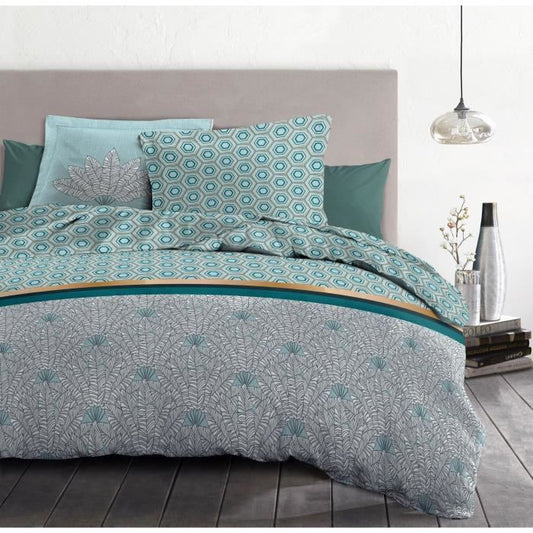 HOME LINGE PASSION Luxor duvet set - 1 duvet cover 240 x 260 cm + 2 pillowcases 65 x 65 cm - Emerald green and white