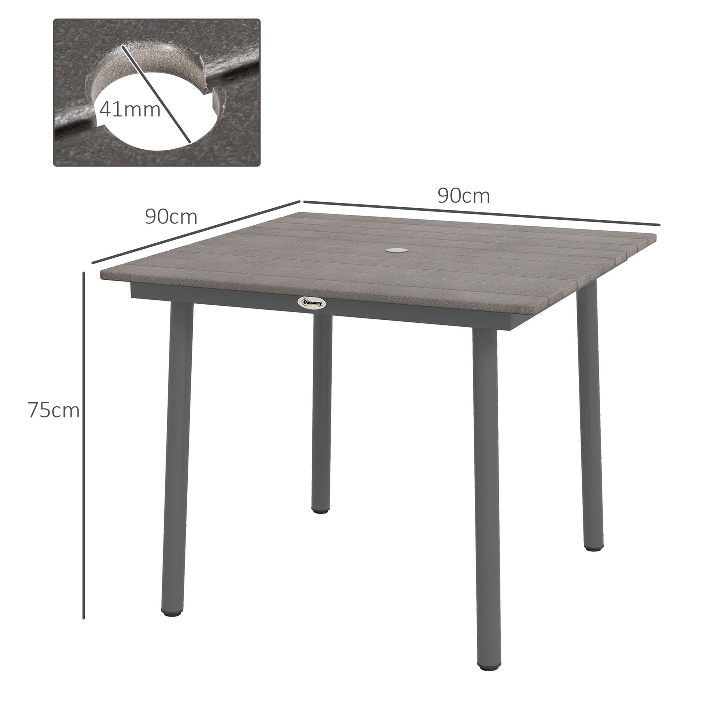 Outsunny Gartentisch Outdoor-Esstisch Loungetisch, wetterbeständig, modernes Design, 90 x 90 x 75 cm, Dunkelgrau