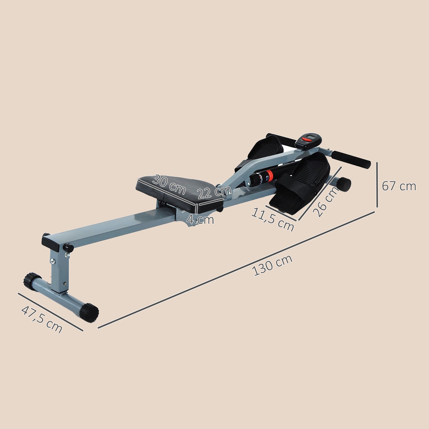HOMCOM Rudergerät für Zuhause, Hydraulisches Fitness-Rudergerät mit LCD-Display, 12 Widerstandsstufen, Rudermaschine belastbar bis 100kg Fitnessgerät Trainingsgerät für das Ganzkörpertraining