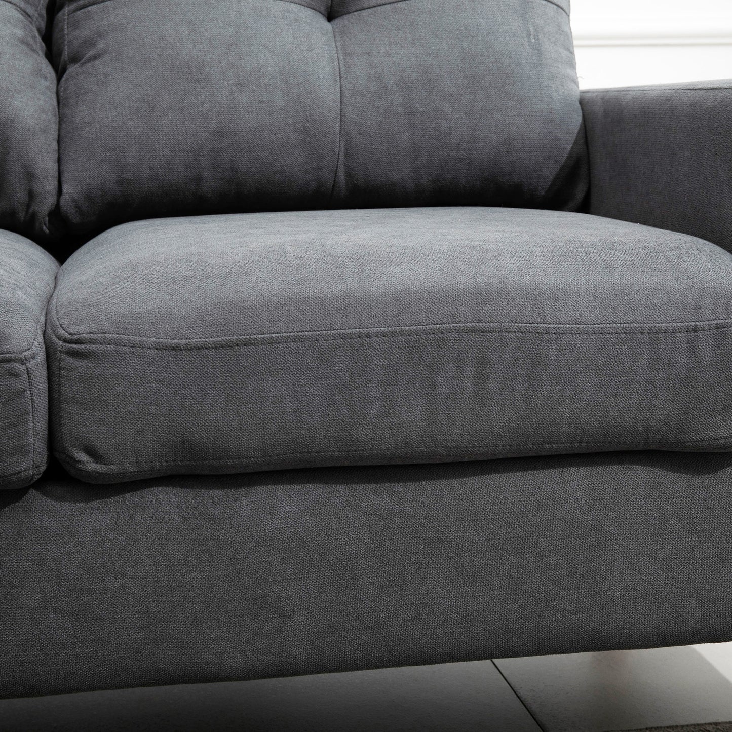 HOMCOM Ecksofa im Skandidesign, mit Knopfheftung, Massivholz, Leinenoptik, Grau