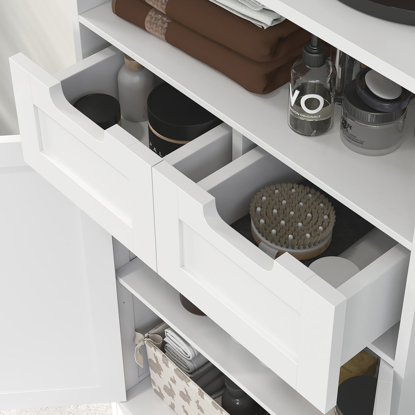 kleankin Badezimmerschrank mit 2 Schubladen, Tür, 60 x 30 x 109 cm, Weiß