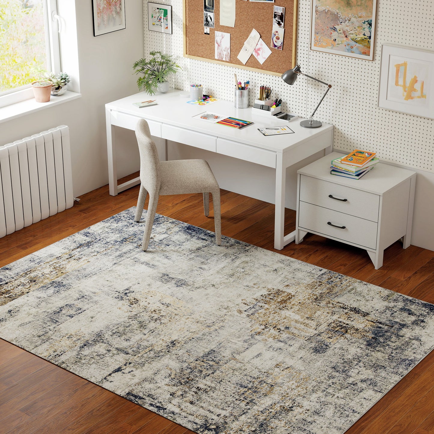 HOMCOM Wohnzimmerteppich, Polyester, modernes künstlerisches Muster, waschbar, Grau