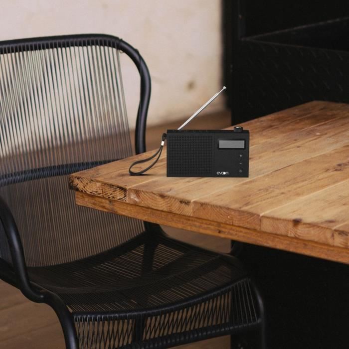 EVOOM EGY Black alarm clock radio - FM and DAB+ radio - Battery Batteries/USB - 2 alarms