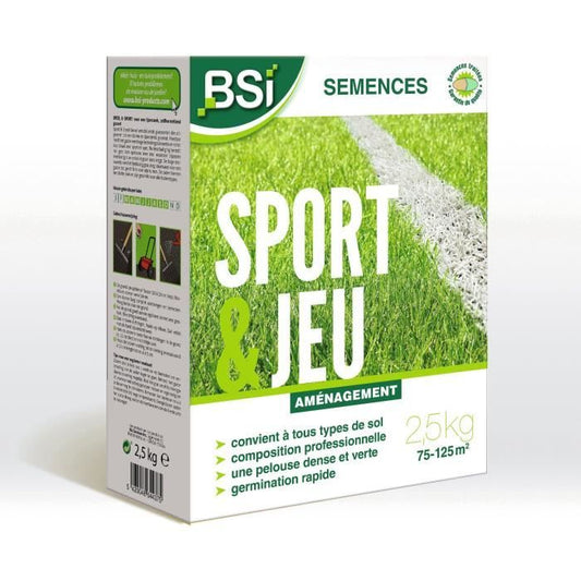 BSI - Grass Seeds - Sport & Play - With Protective Coating - High Quality - up to 125 m² - 2.5Kg