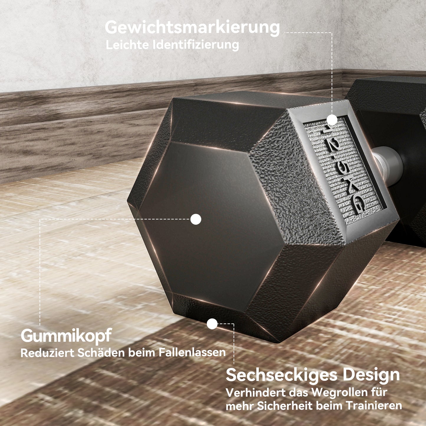 HOMCOM Hanteln mit gerändeltem Griff, Kurzhantel aus Gusseisen, 2 x 12,5 kg für Zuhause, Fitnessstudio, Krafttraining