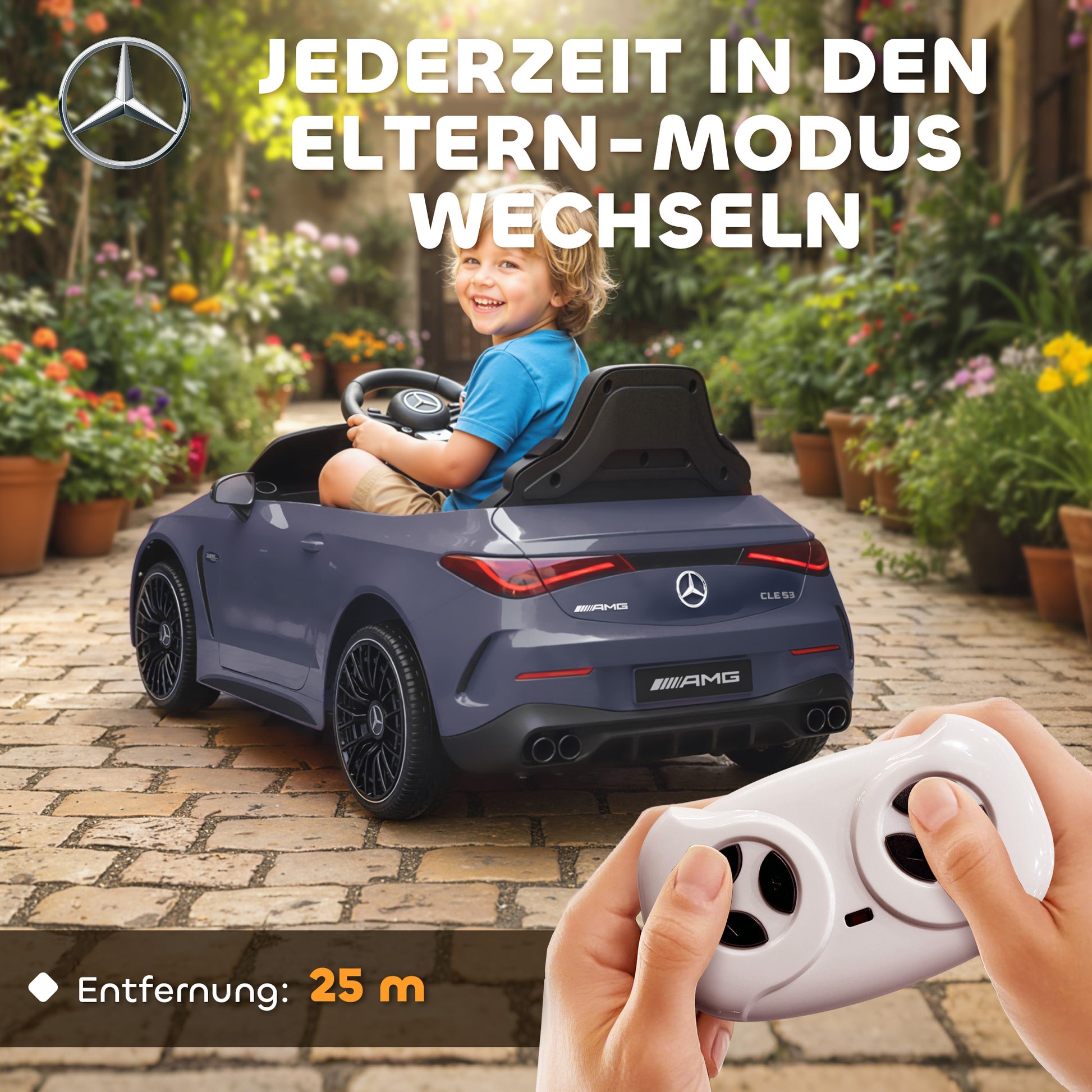 AIYAPLAY Kinder-Elektroauto, Mercedes-Design, 12V Motoren, Fernbedienung, LED-Lichter, Musik, für 3-6 Jahren Kinder, Grau