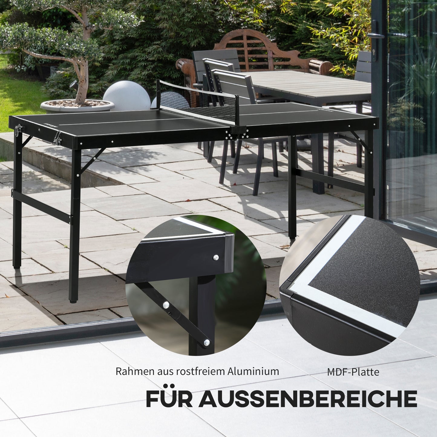 SPORTNOW Tischtennisset, faltbar, Schloss und Griff, Aluminiumrahmen, 152x76x72 cm, Schwarz
