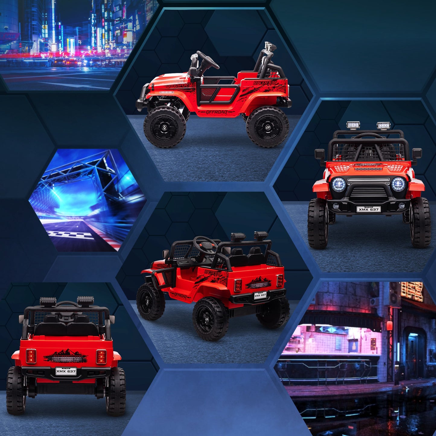 AIYAPLAY Kinder-Elektroauto mit sanfter Federung, fernsteuerbar, LED-Lichter, Hupe, 12V-Motoren, aus Kunststoff und Metall, Rot