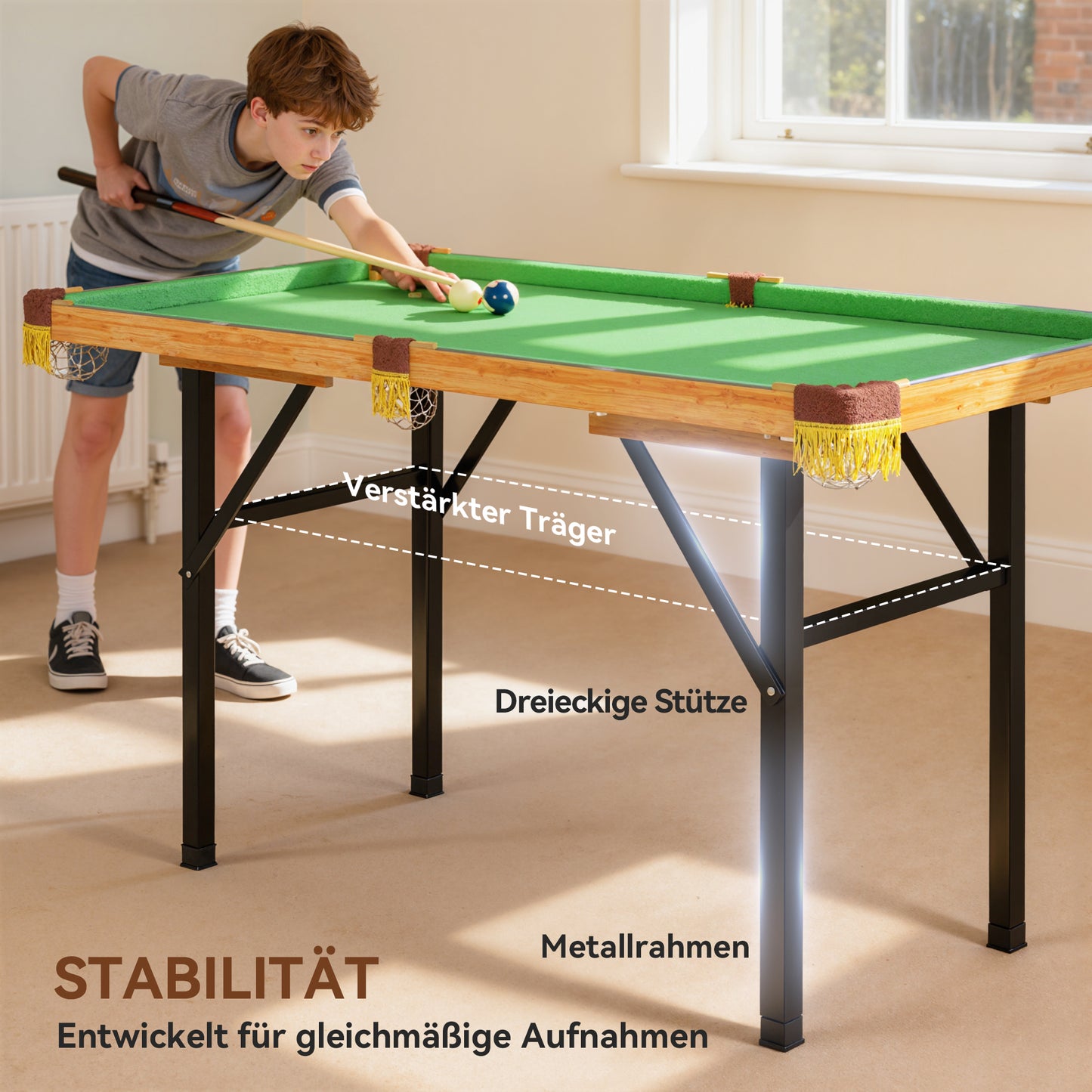 SPORTNOW Klappbarer Billardtisch, Mini-Billiard-Tisch, 2 Queues, 16 Kugeln, Dreieck, Bürste, Grün