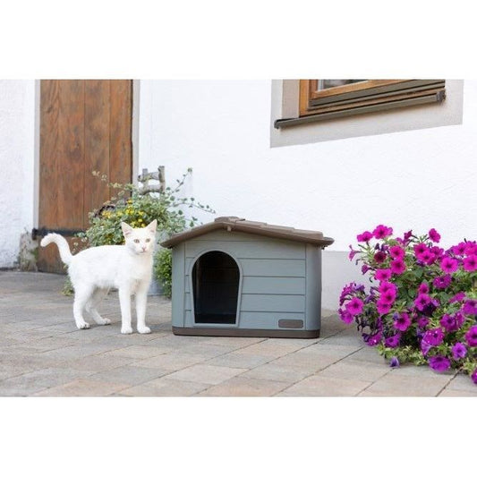 KERBL Outdoor plastic kennel for cats or dogs Size M - 75 x 59 x 55 cm - Grey and brown -