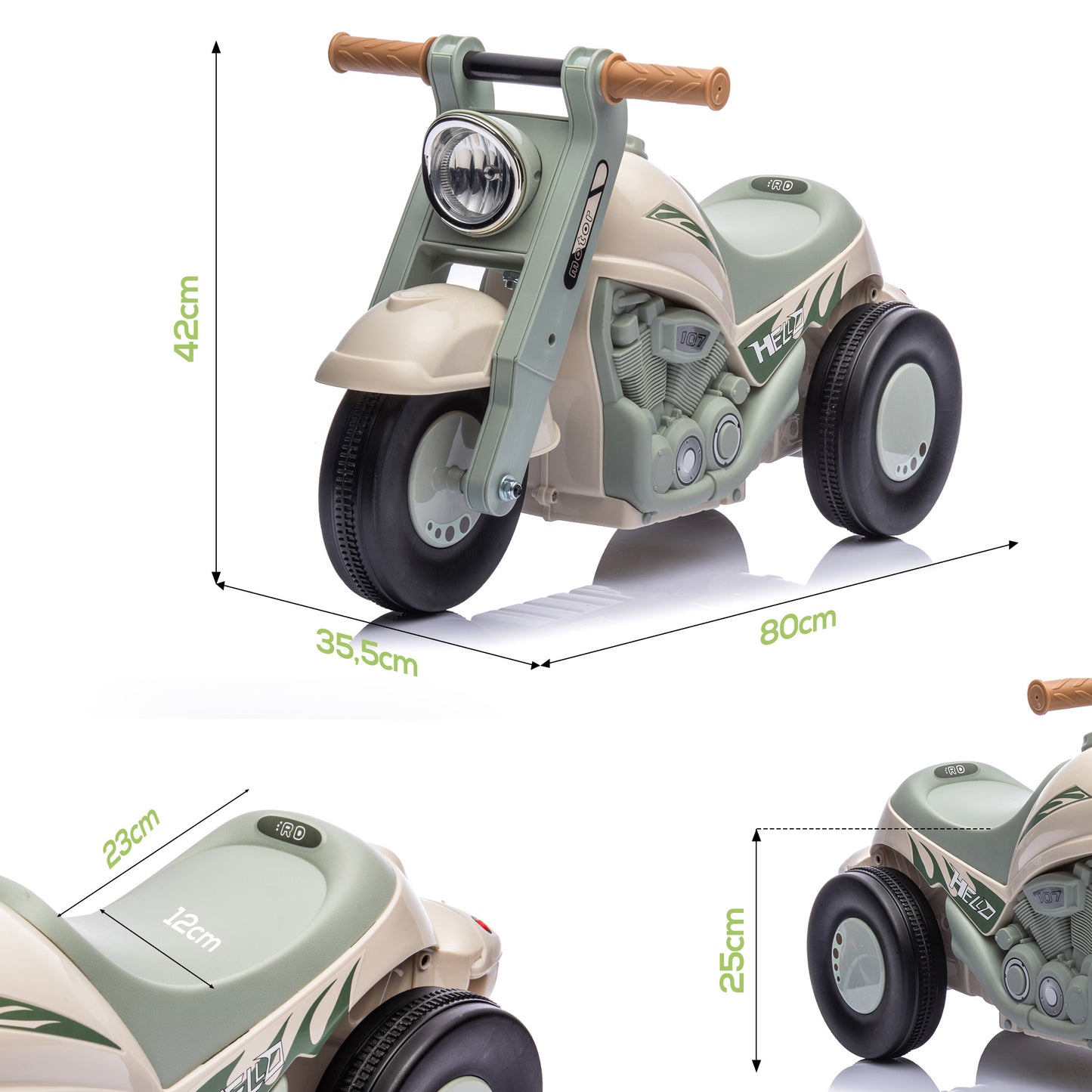 AIYAPLAY Rutschauto, Motorrad-Design, Musik und Seifenblasen, für 2-5 Jahre, Cremeweiß
