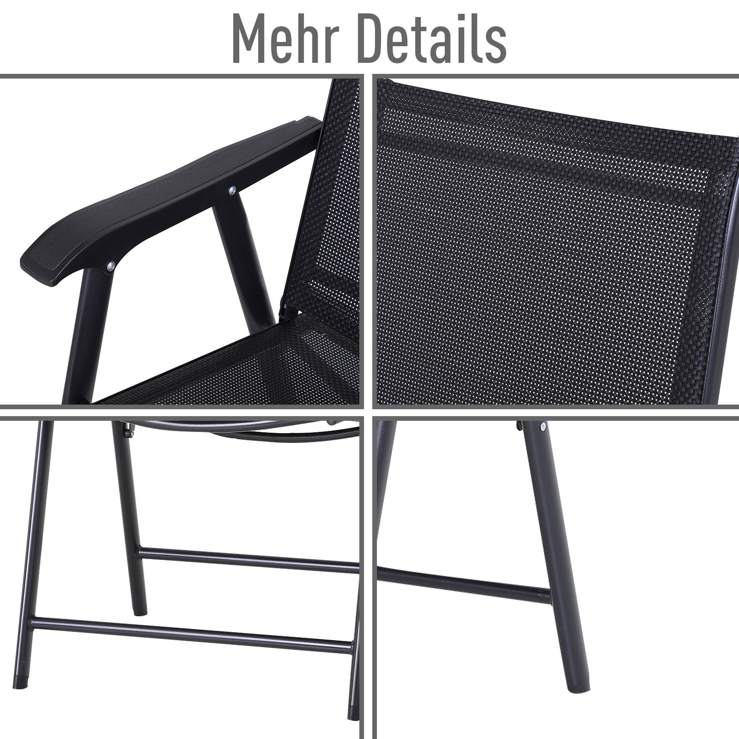 Outsunny Klappstuhl mit Armlehne 2er Set Campingstuhl Angelstuhl Metall Schwarz 58 x 64 x 94 cm
