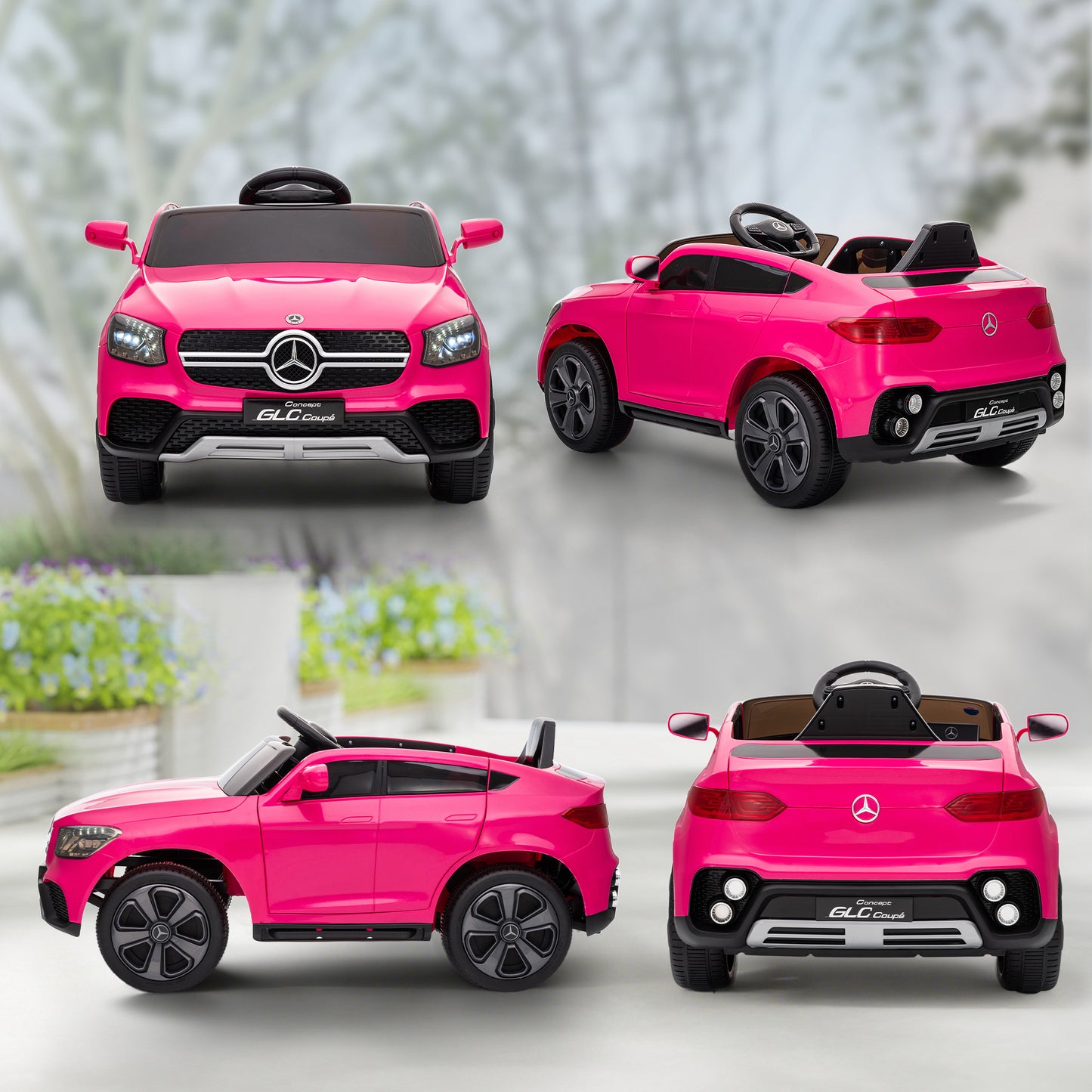 AIYAPLAY Elektroauto für Kinder, 12V Kinderauto mit Fernbedienung, LED-Lichter, Musik, 3 Geschwindigkeiten, 3-6 Jahre, Rosa