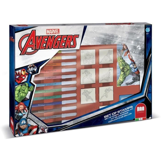 Stamp set - MULTIPRINT - 4873 - Avengers - 7 wooden and latex stamps, 12 Giotto markers, ruler, coloring book