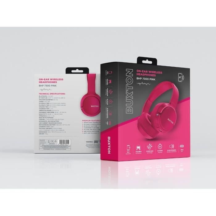 Wireless On-Ear Headphones - Buxton - BHP 7300 PINK