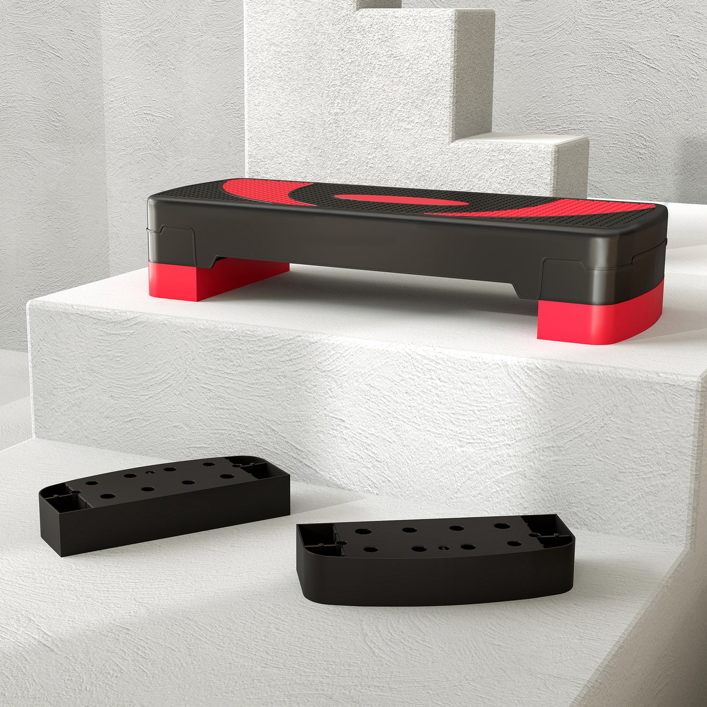 HOMCOM Aerobic-Stepper, höhenverstellbar, för inomhus och utomhus, Belastbarkeit till 150 kg, 80 x 31 x 10-20 cm, Rot