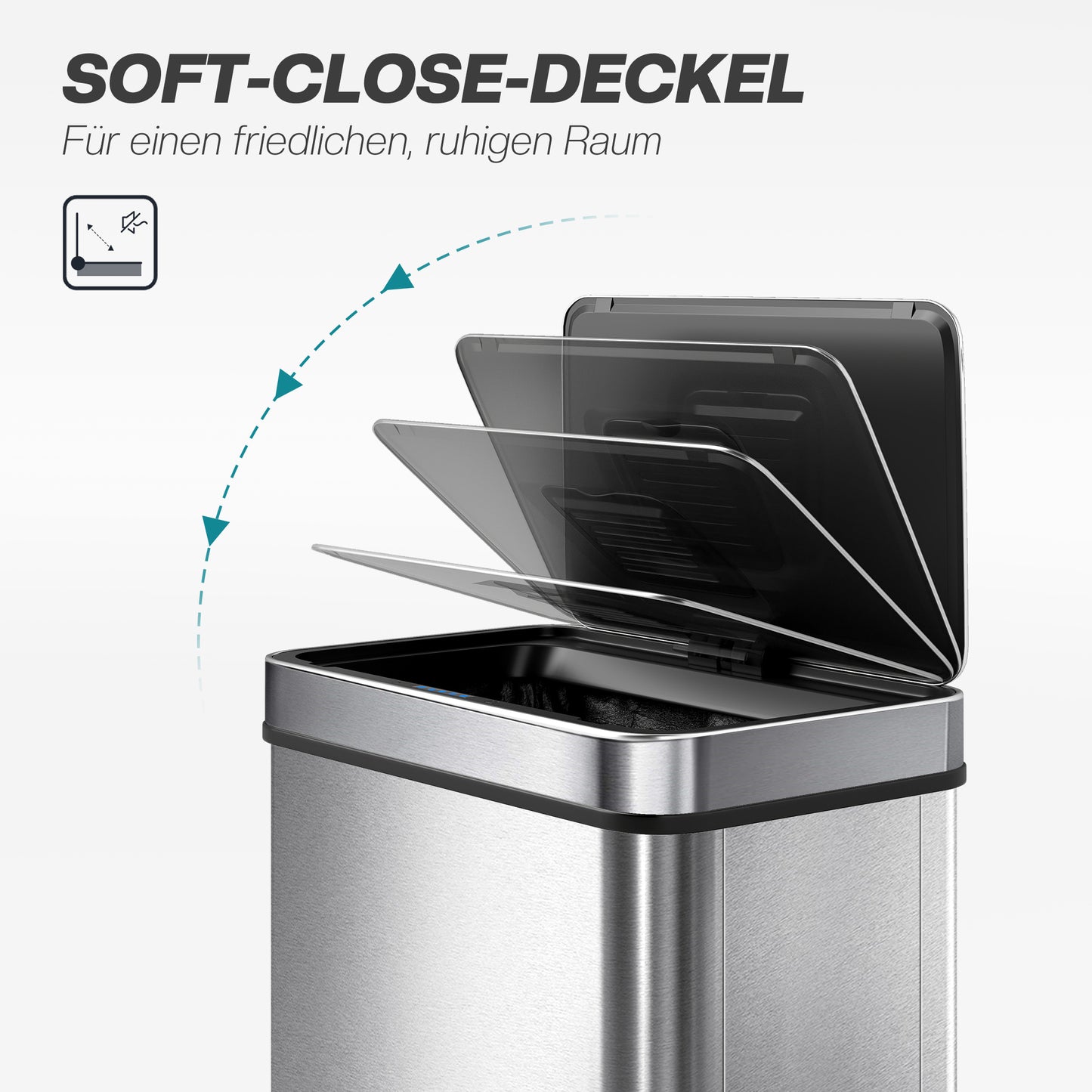 HOMCOM 60 L Sensor-Mülleimer, automatischer Deckel, Edelstahl, vielseitig einsetzbar, Silberfarben