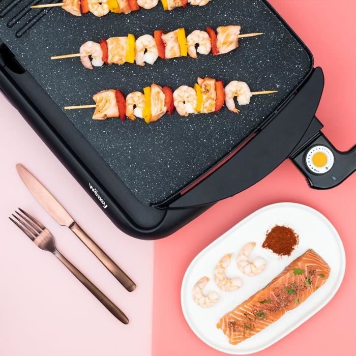 WEASY STO52 ELECTRIC PANCHA 2000W - Stone effect plate - 52x27cm - Adjustable temperature - Anti -adhesive Revetement - Removable tank
