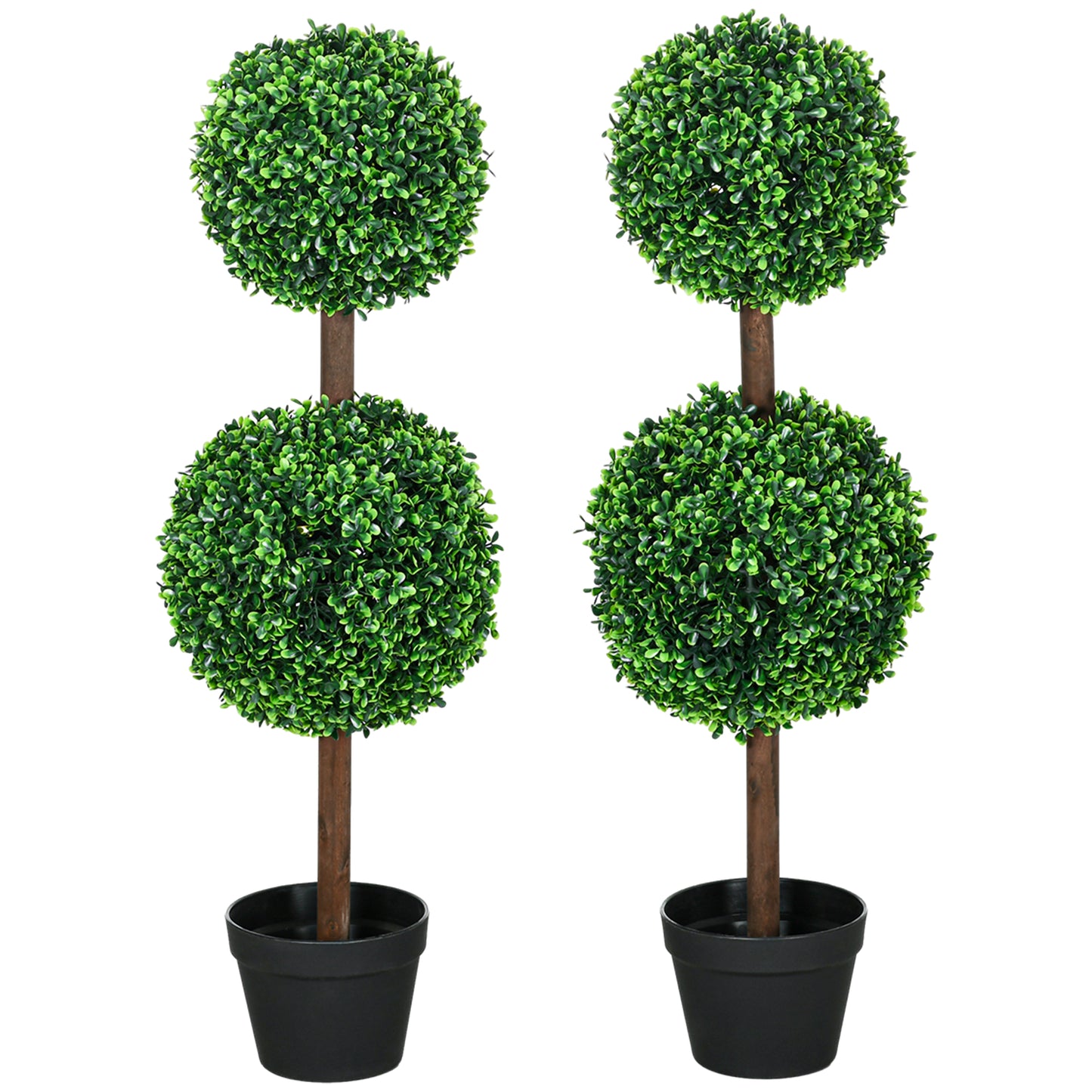 HOMCOM Künstliche Pflanzen, 2er-Set Buchsbaum, 90 cm Kunstpflanze, Kunstbaum, Deko-Pflanze für Indoor und Outdoor, Grün